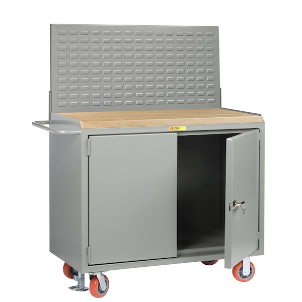 Mobile Bench Cabinets, 36"W, 1-3/4" Butcher Block, Louvered